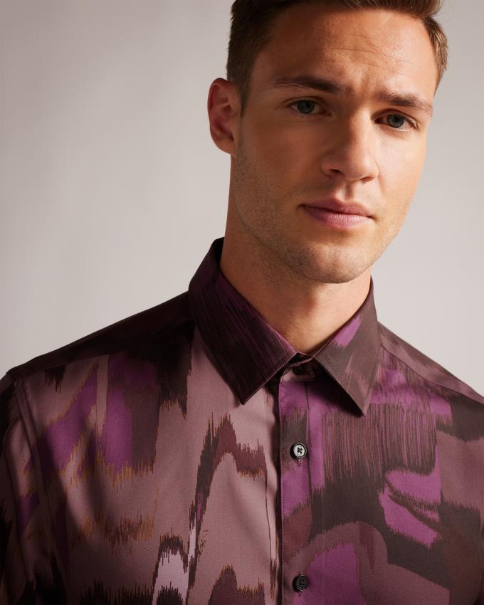 Chemises Ted Baker Long Sleeve Abstract Butterfly Print Bordeaux Homme | MMK-24101886